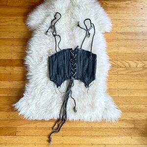 darker wavs pitch lace up corset tank washed black grey medium